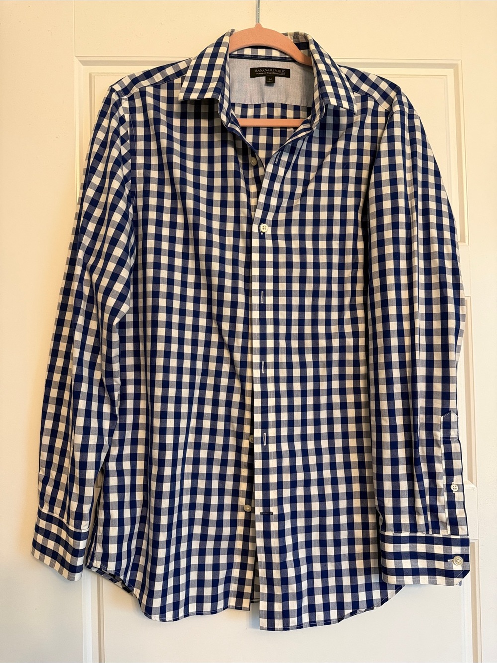 Banana Republic Men's Navy and White Gingham Dress Shirt Slim Fit